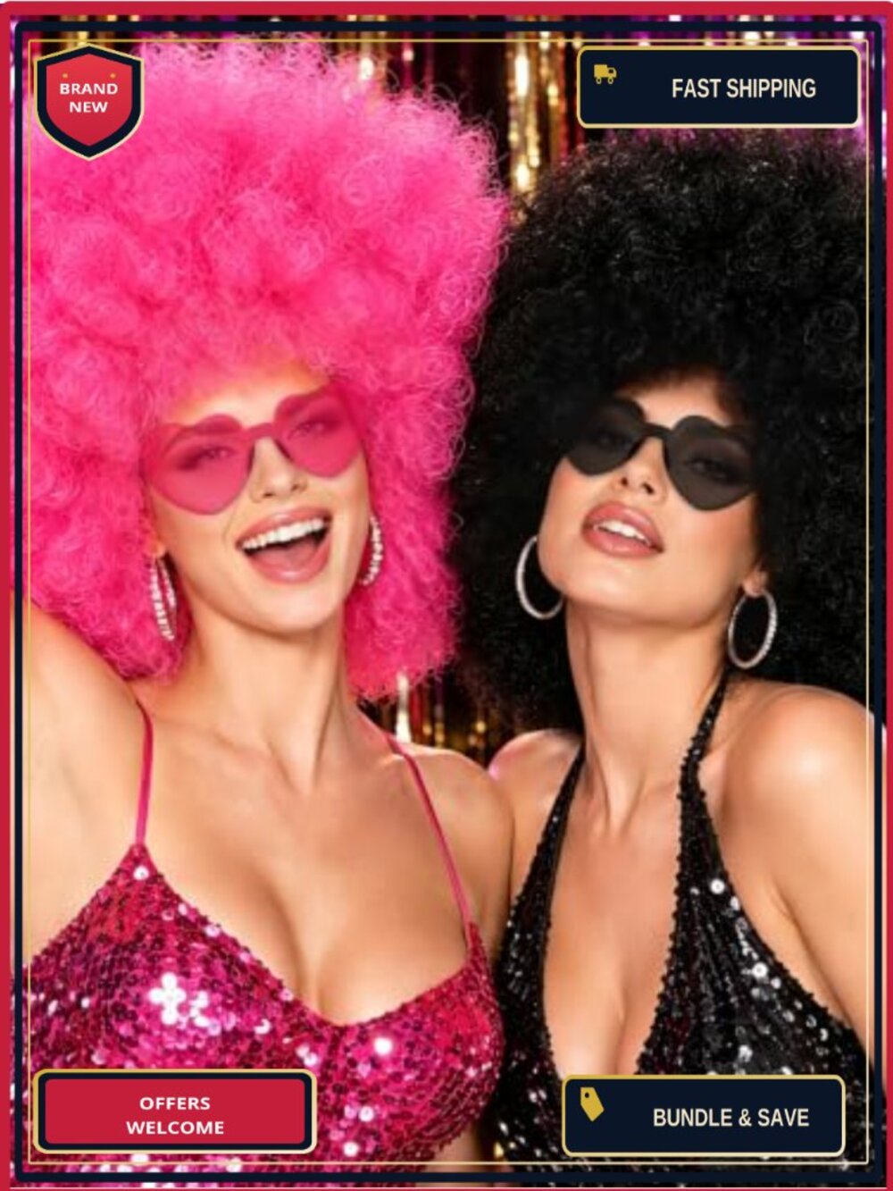 Afro Wig Set with Heart Sunglasses & Wig Caps for Costume Party